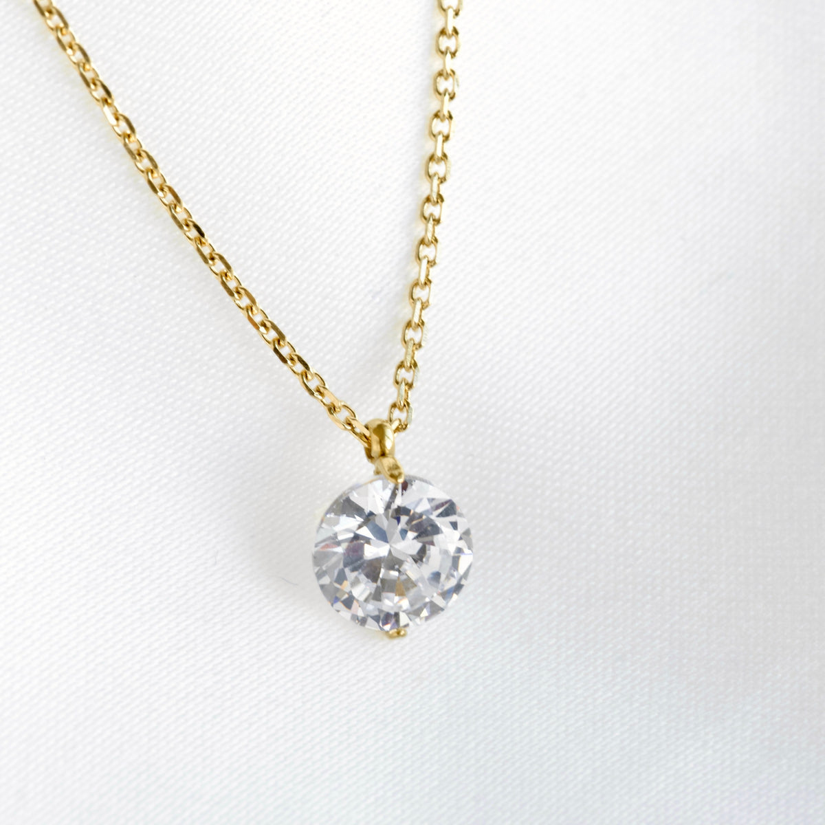 Round Solitaire Cubic Zirconia Necklace - Stainless Steel