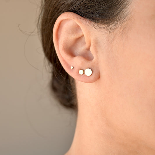 Flat Circle Studs, Small Disc Earrings, Stainless Steel, 2mm to 10mm, Gold and Silver