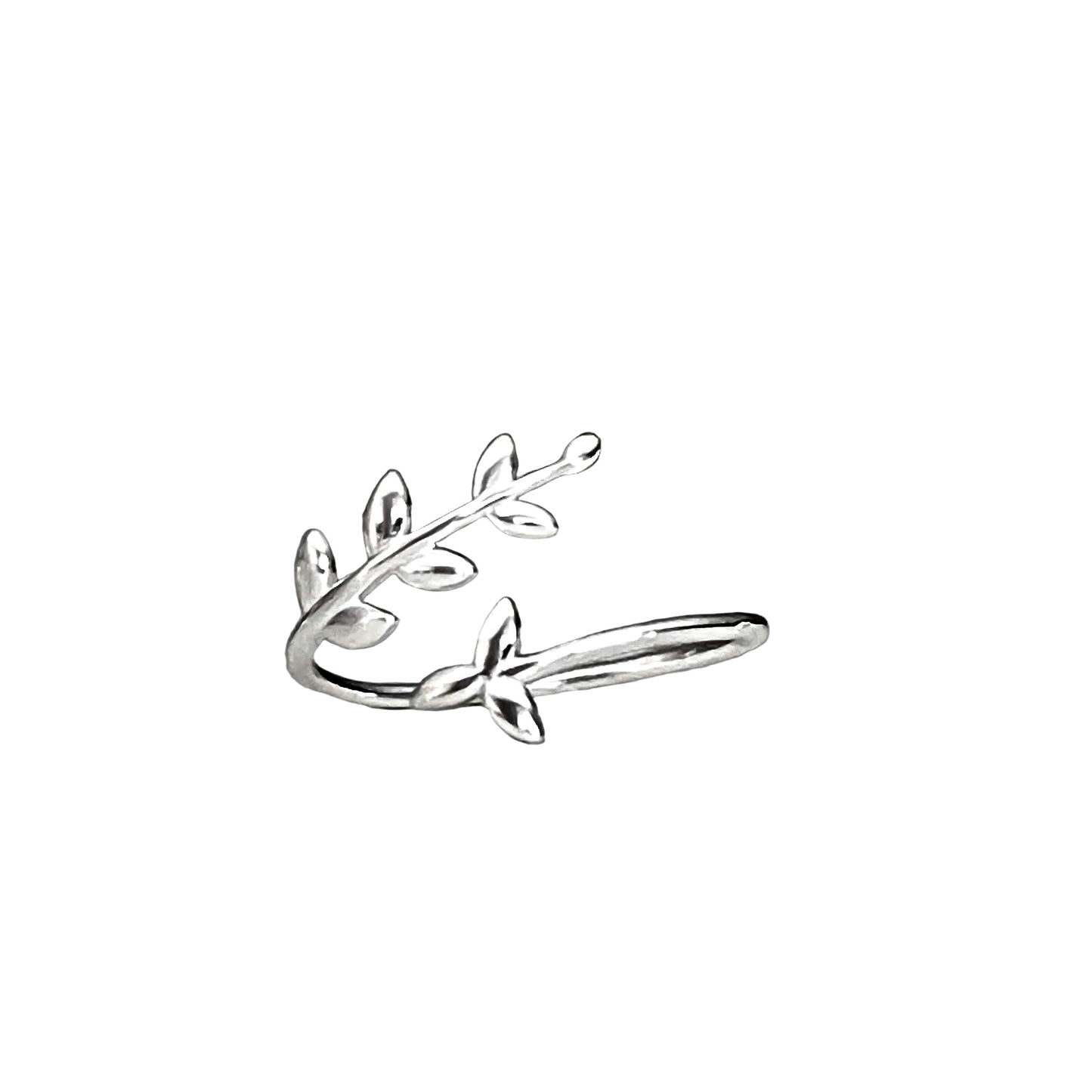 Dainty Silver Olive Branch Ring - 925 Sterling Silver - Adjustable