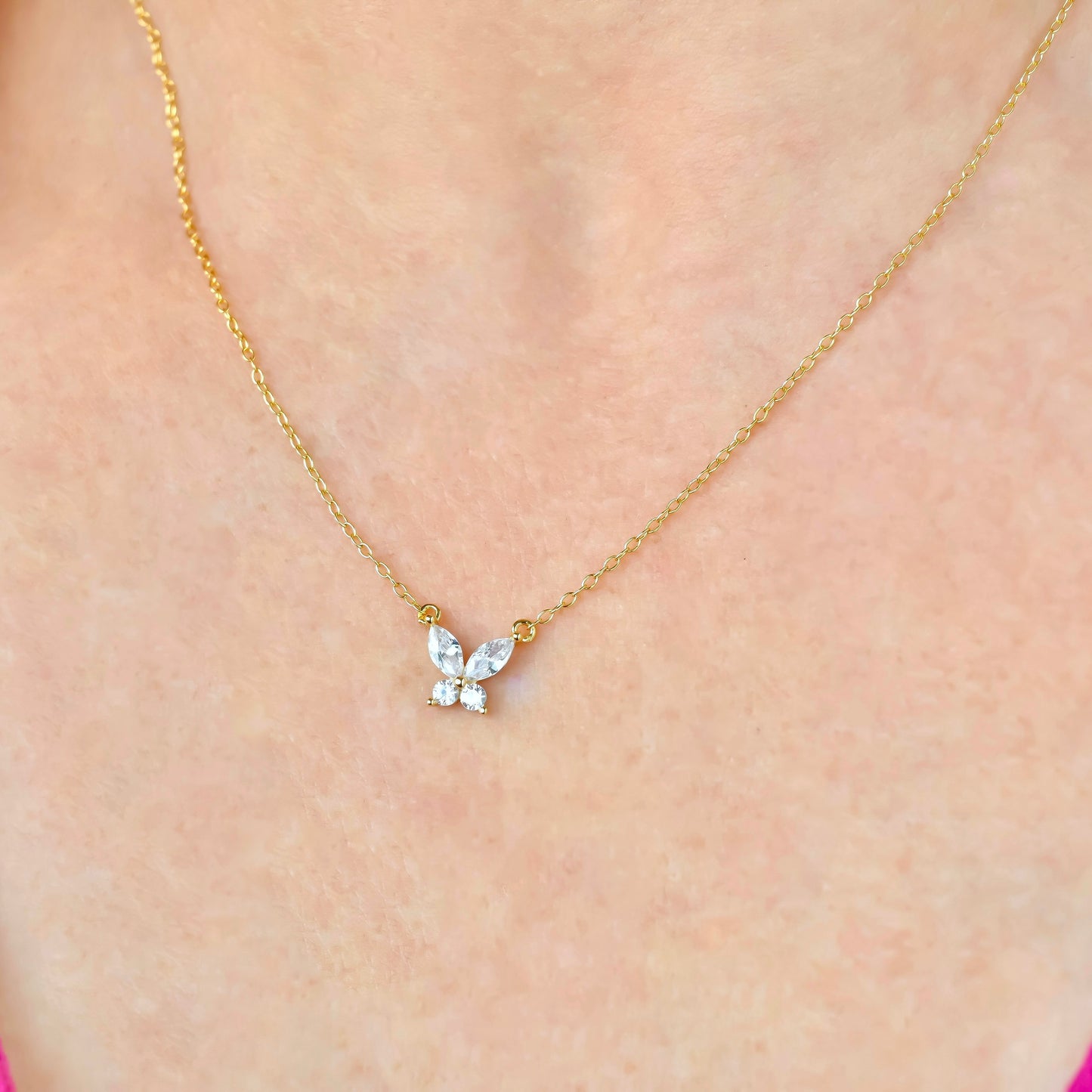Marquise CZ Butterfly Necklace - 925 Sterling Silver - 14k Gold