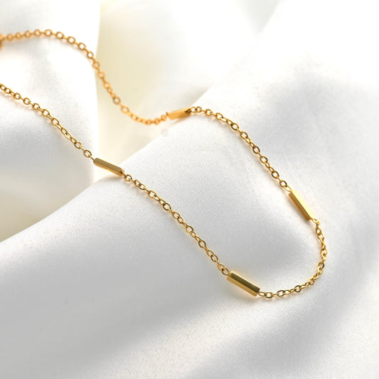 Gold Spaced Bar Chain Necklace - Stainless Steel Gold Chain