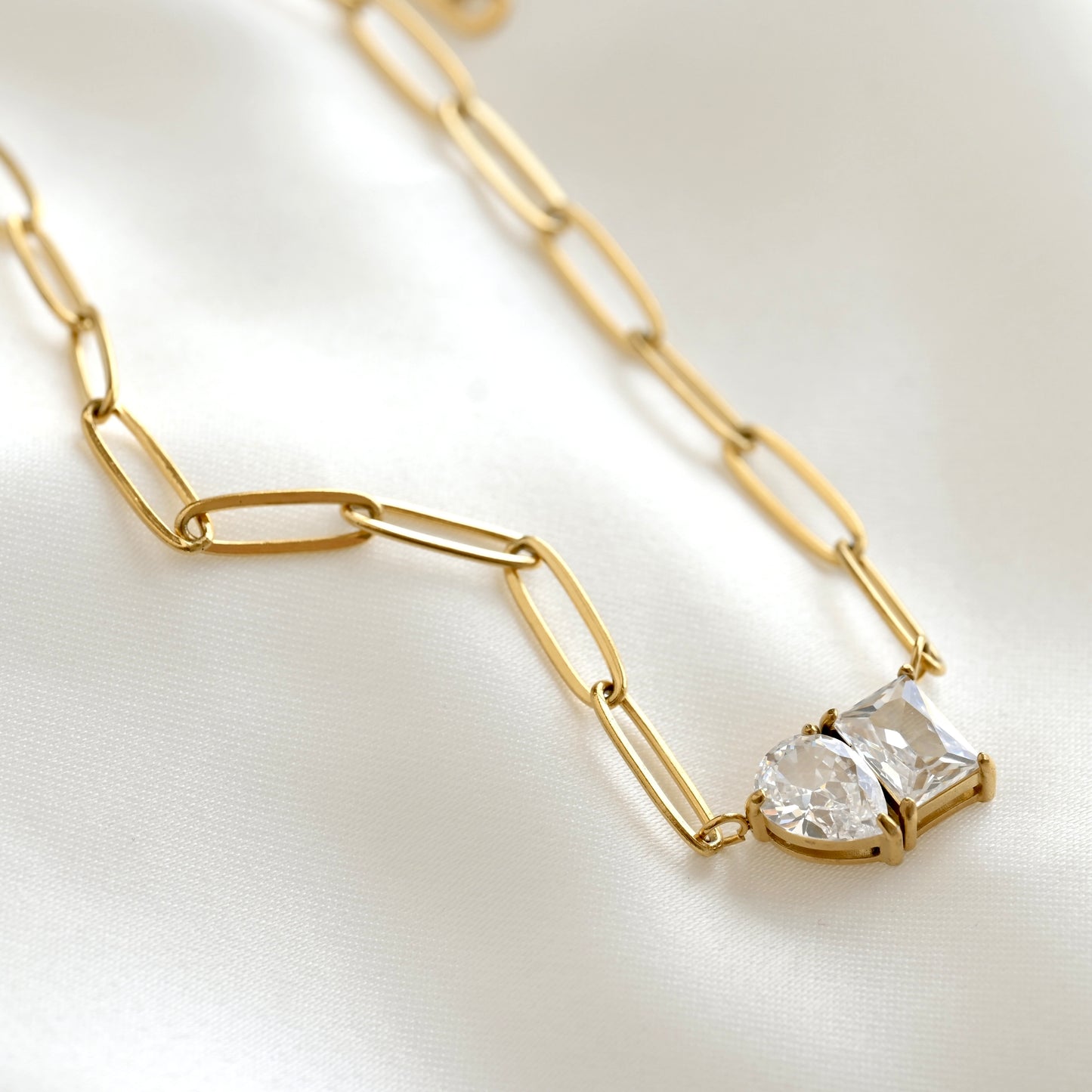 Toi et Moi Bracelet - Gold Stainless Steel CZ Bracelet