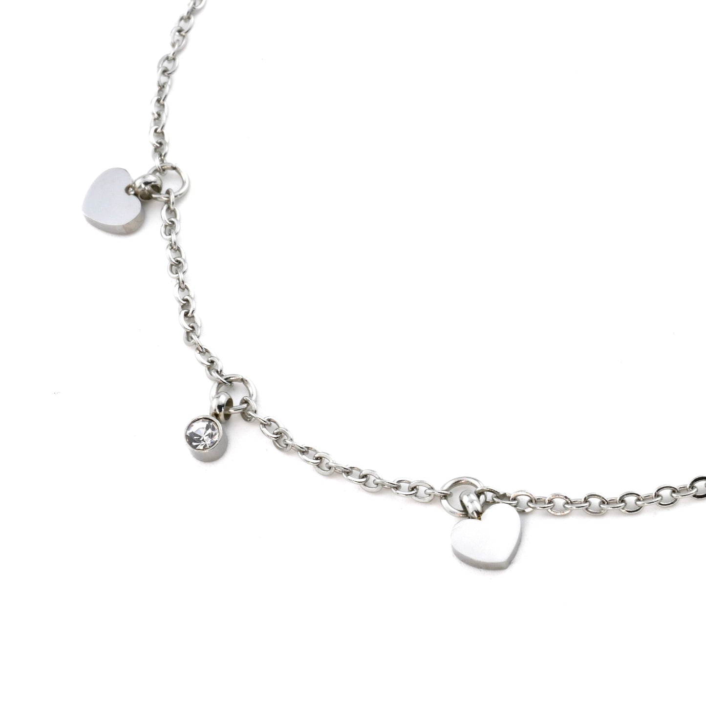 Diamond Heart Anklet, CZ and Heart Charm Ankle Bracelet, Stainless Steel, Waterproof