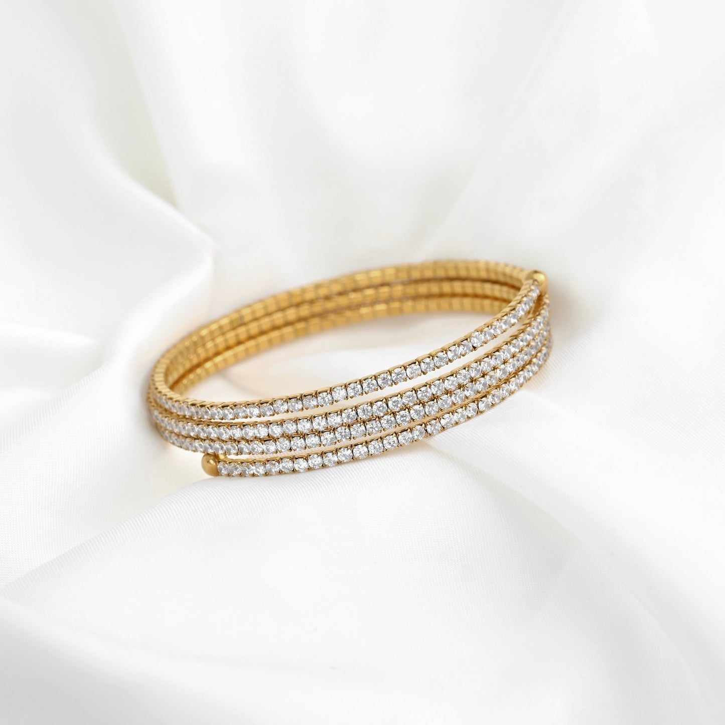 Gold CZ Tennis Wrap Bangle - Stainless Steel CZ Coil Bangle