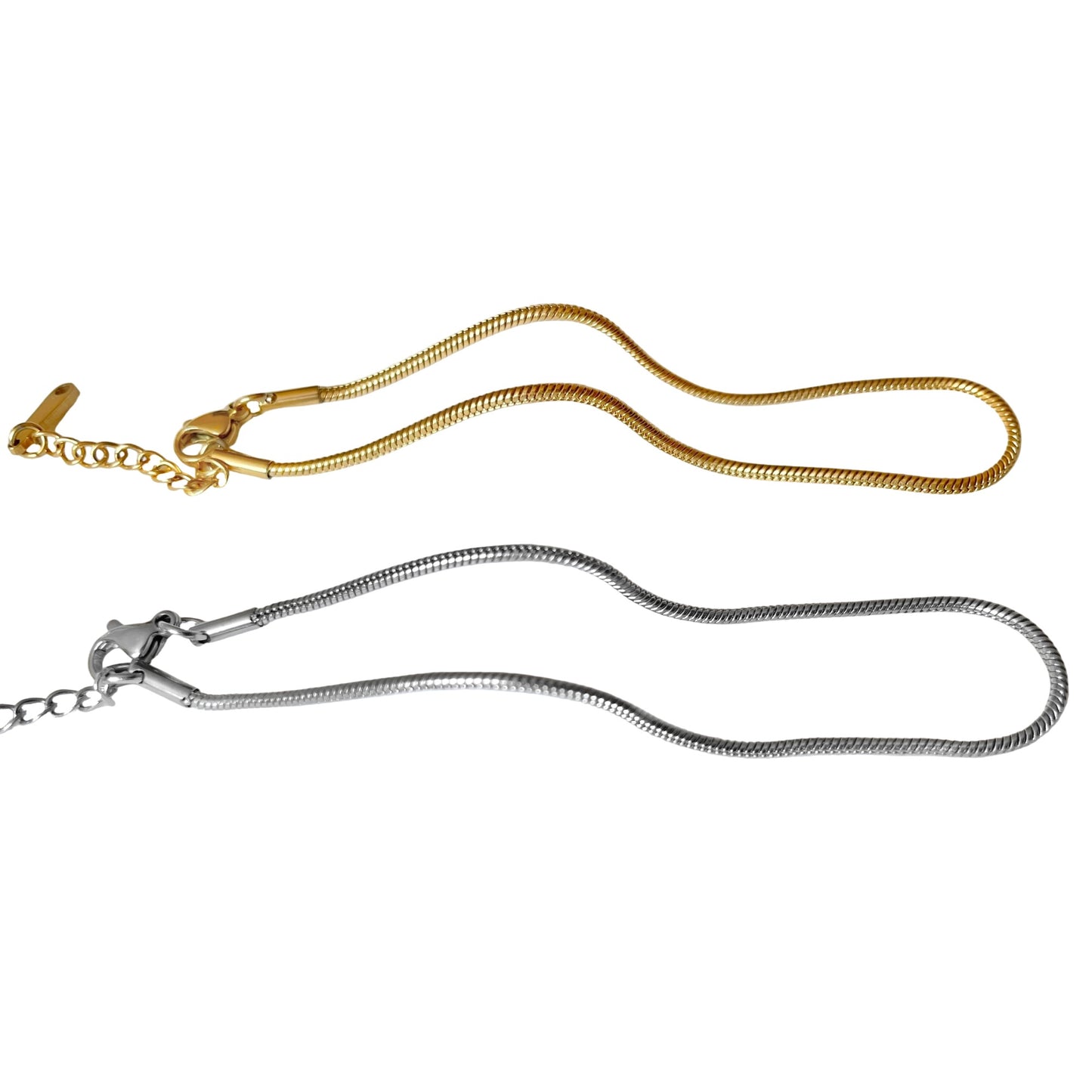 Gold and silver chain anklets with lobster claw clasp and extenders on a white background