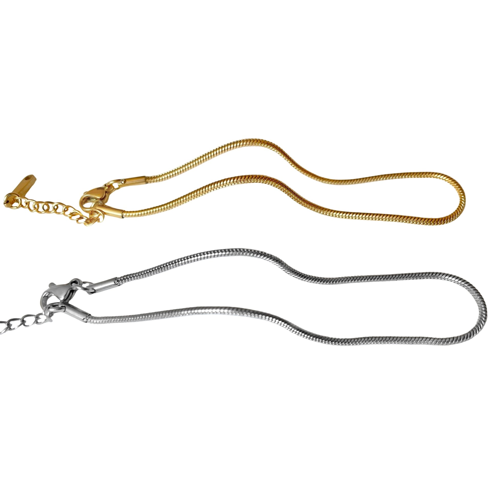 Gold and silver chain anklets with lobster claw clasp and extenders on a white background