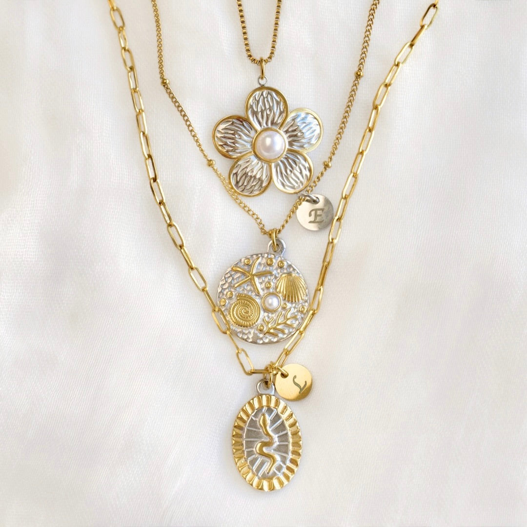 Two-tone Medallion Necklaces - Stainless Steel