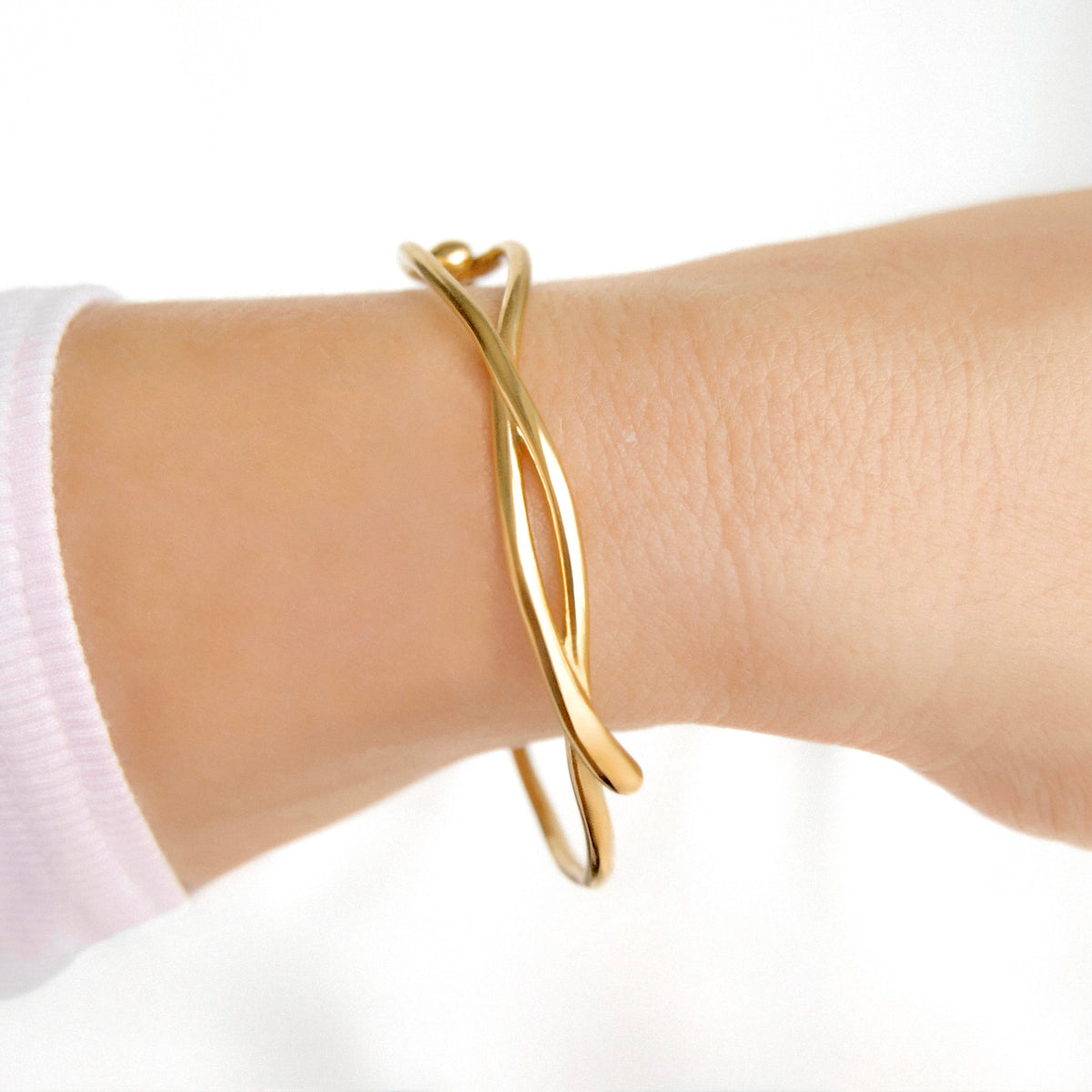 18K Gold Crossover Bangle - Stainless Steel Front Hook Clasp