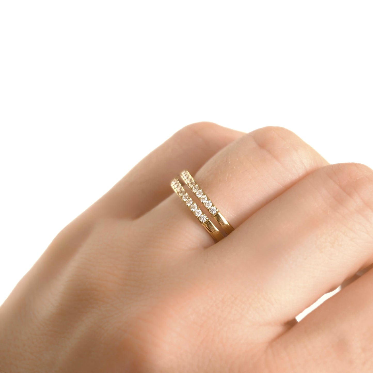 Double Layered Pavé CZ Ring - Stainless Steel Stacked Band