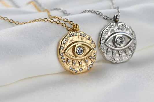 Diamond Evil Eye Coin Necklace