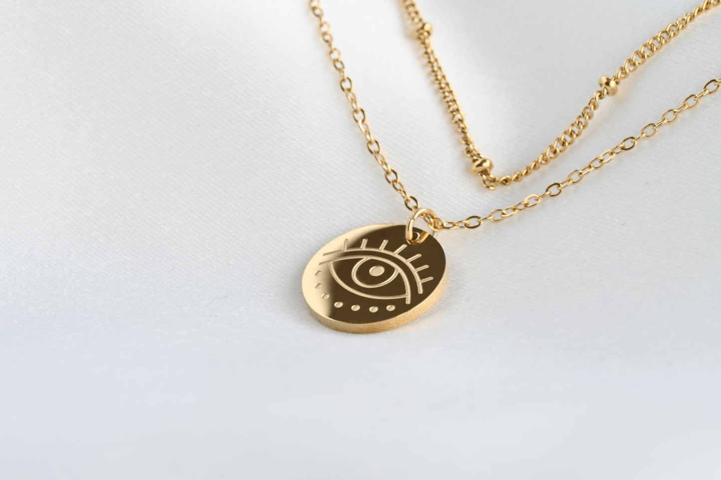 Layered Eye Coin Necklace