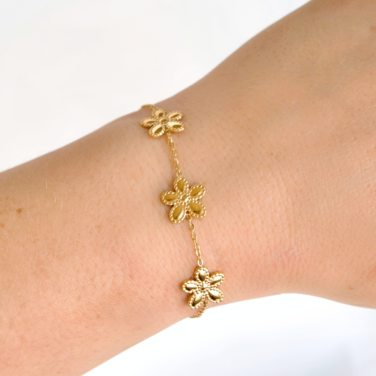 Gold Milgrain Flower Bracelet - Stainless Steel