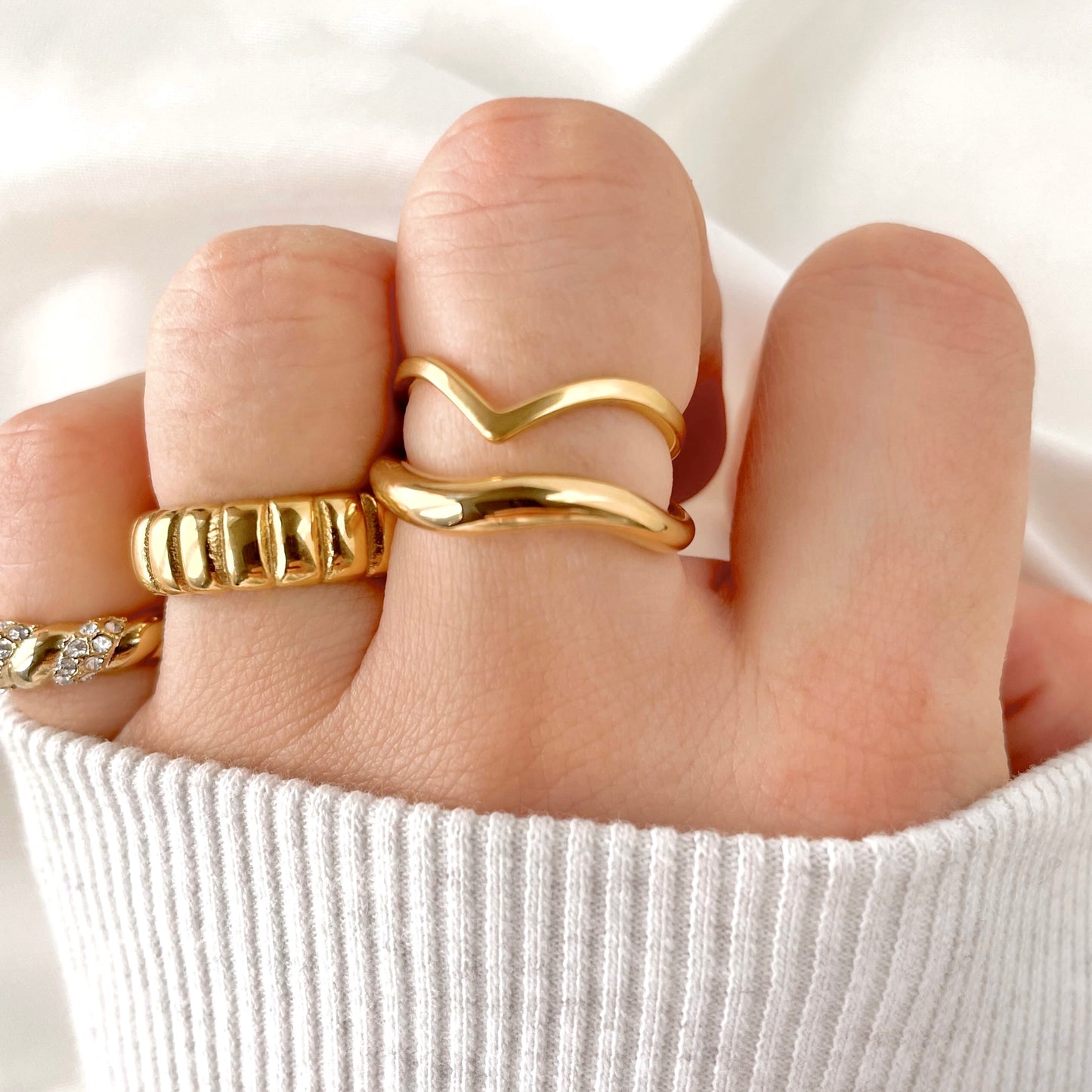 Puffy Ribbed Ring - Tarnish free Gold