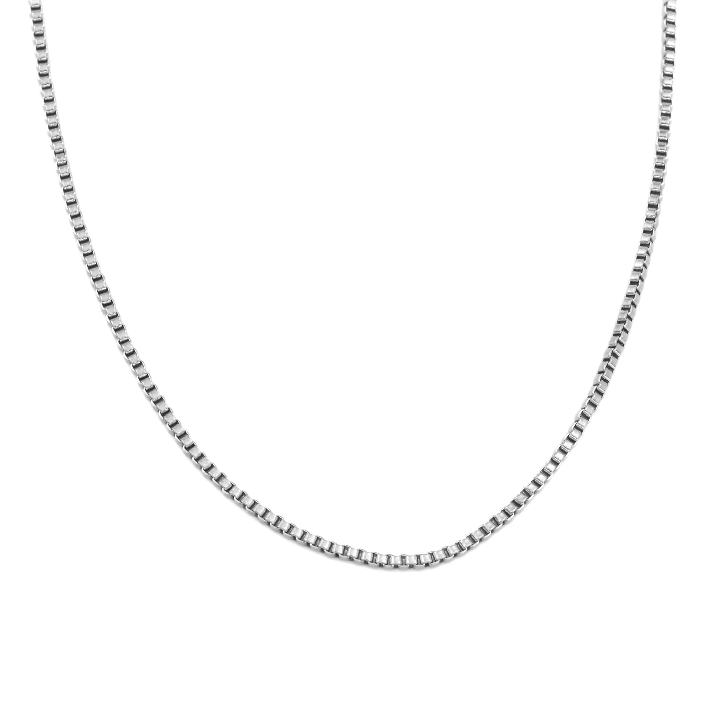 Thin box chain necklace on a white background