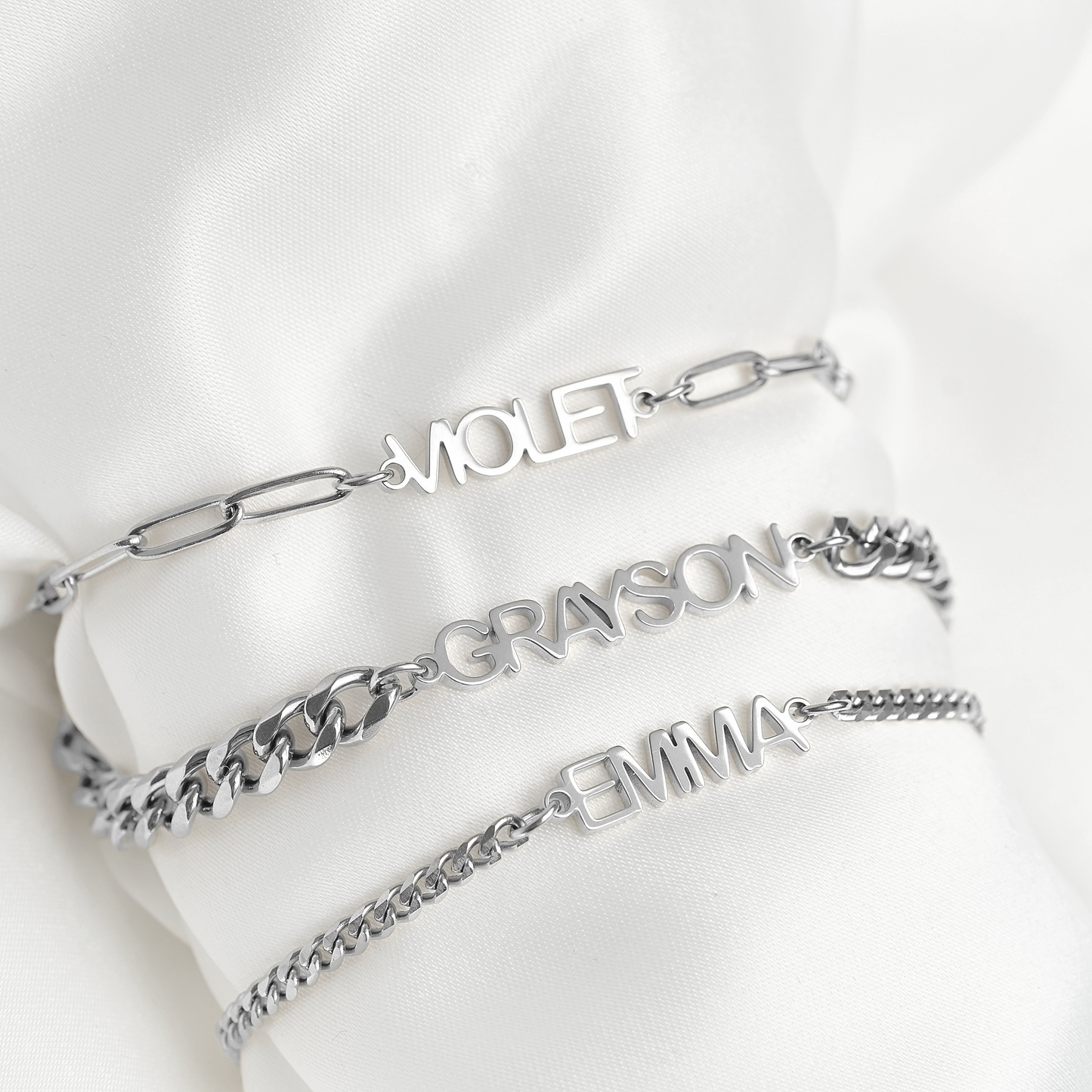 Personalized Block Letter Name Bracelet - Stainless Steel