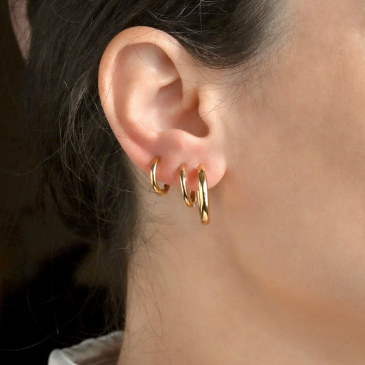 Thin Gold Hoops, Everyday Sleeper Earrings, Stainless Steel, Tarnish-free, 14mm 16mm 20mm