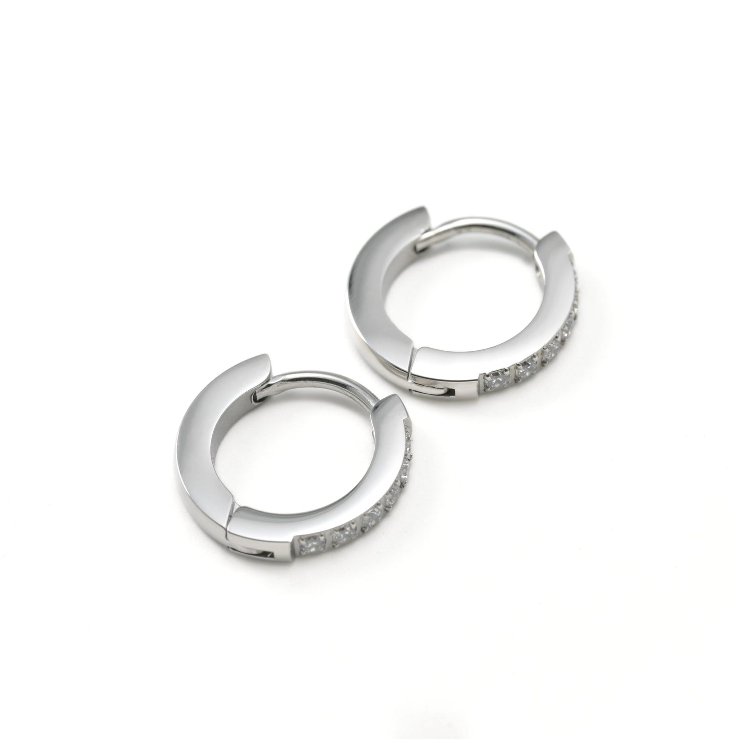 Flat Pave CZ Huggie Earrings - 15mm - Stainless Steel