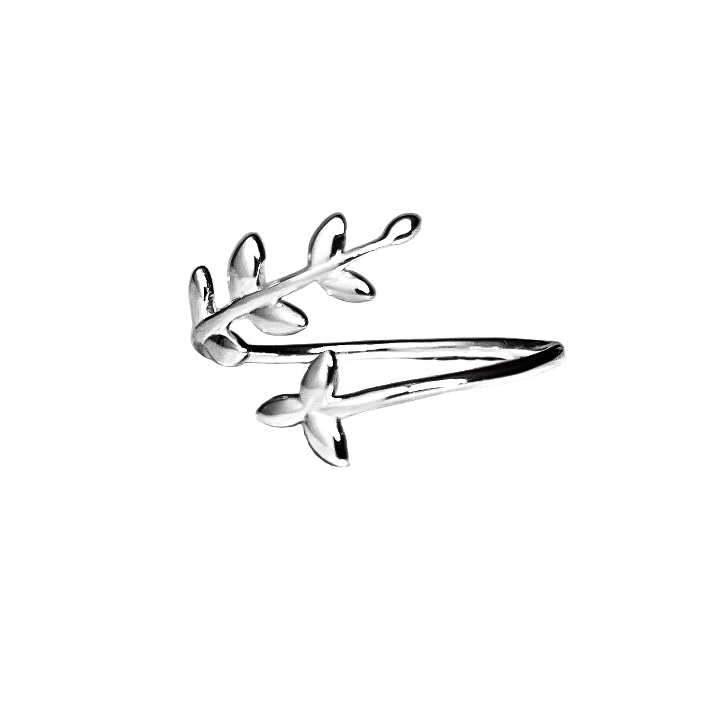 Dainty Silver Olive Branch Ring - 925 Sterling Silver - Adjustable