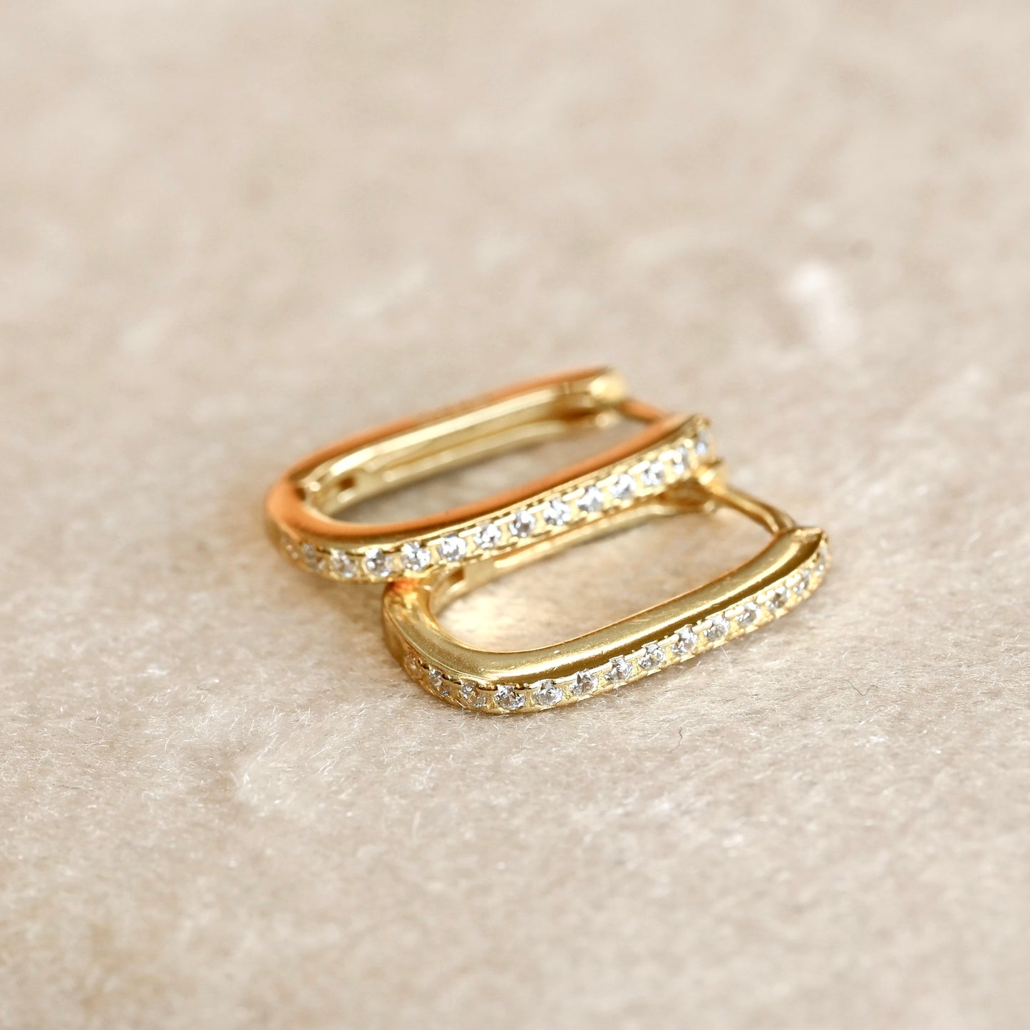 Rectangular Pavé U Hoop Earrings - 925 Sterling Silver & CZ
