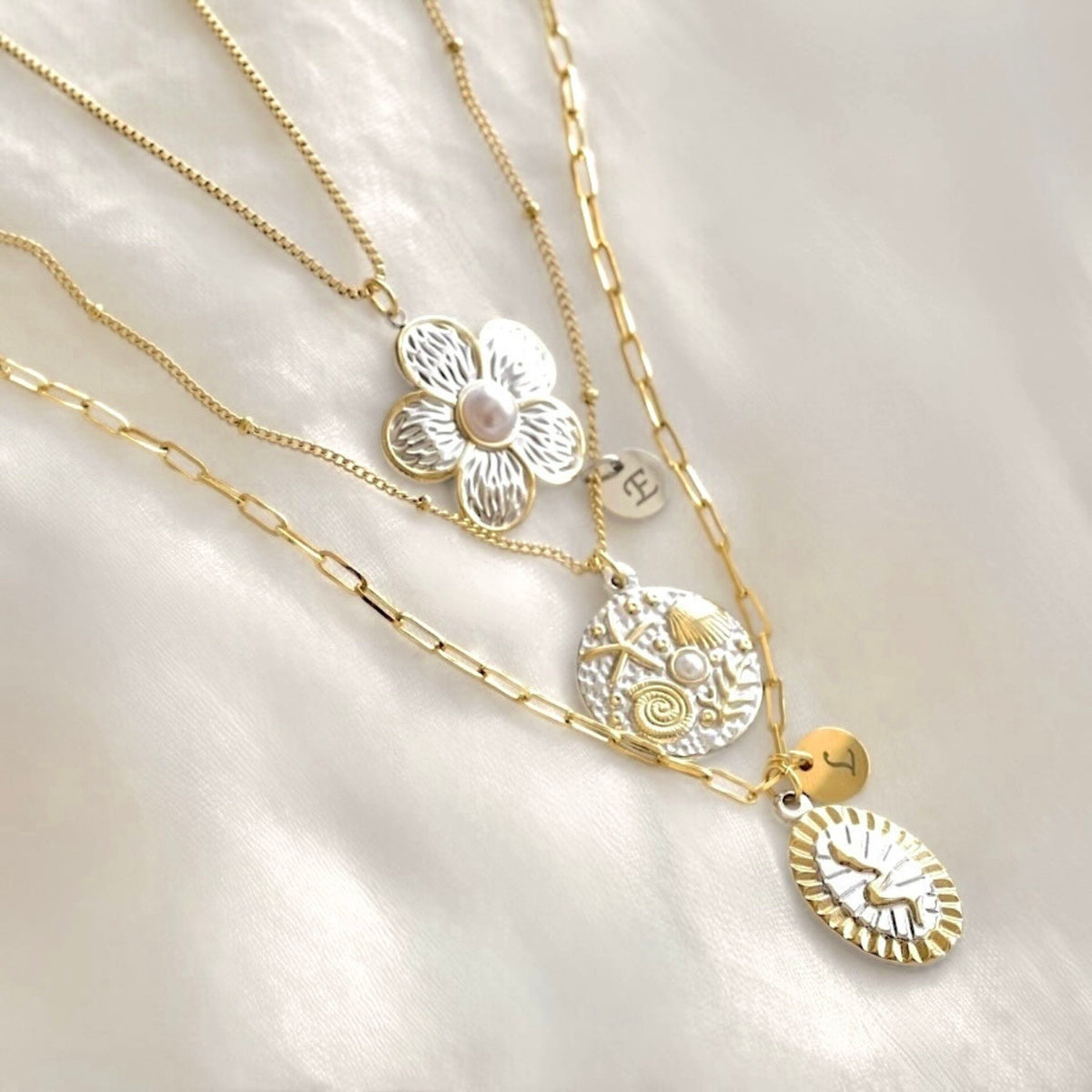 Two-tone Medallion Necklaces - Stainless Steel