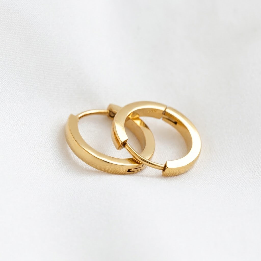 16mm Flat Hoop Earrings - Stainless Steel Everyday Hoops
