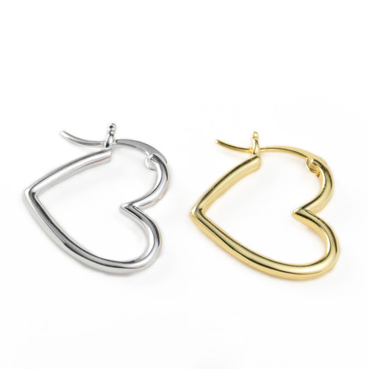 Sterling Silver Medium Sideways Heart Hoops