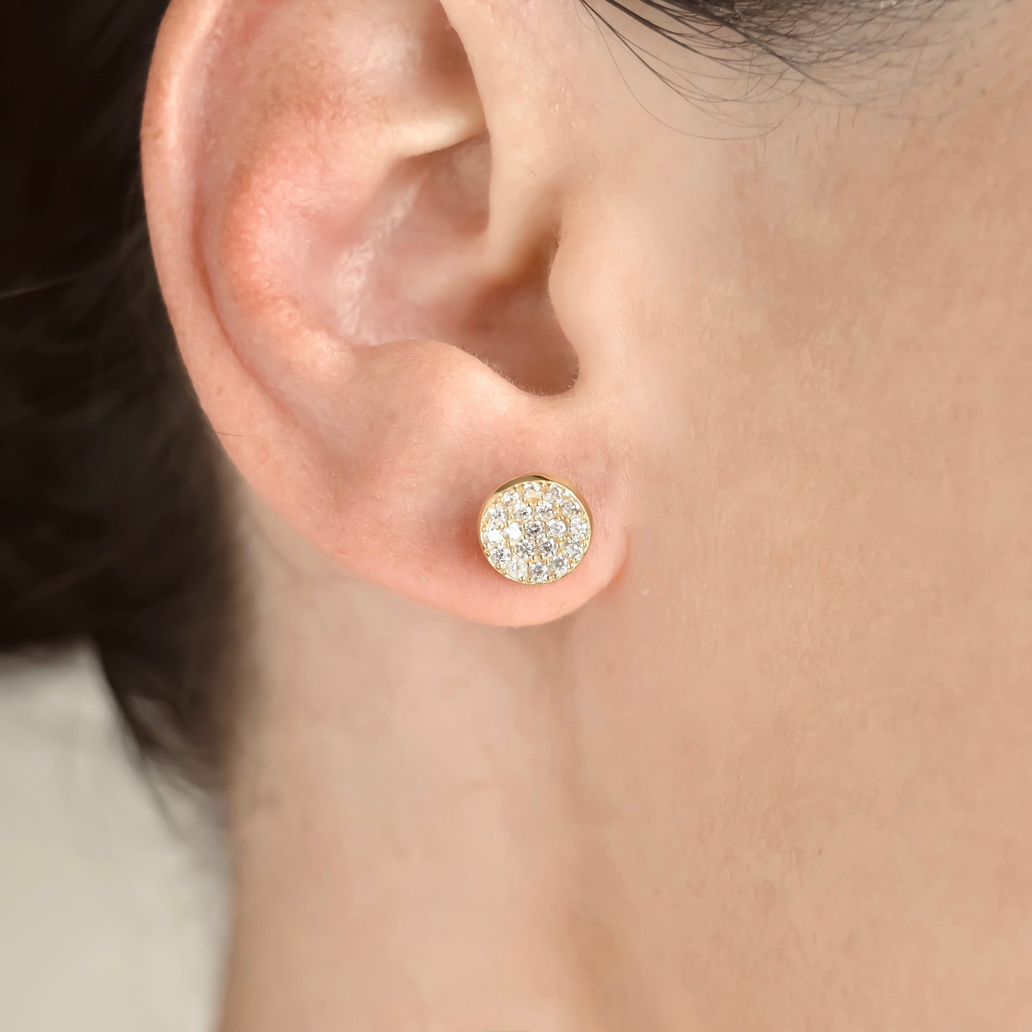 8mm Pave Circle Disc Stud Earrings - 925 Sterling Silver