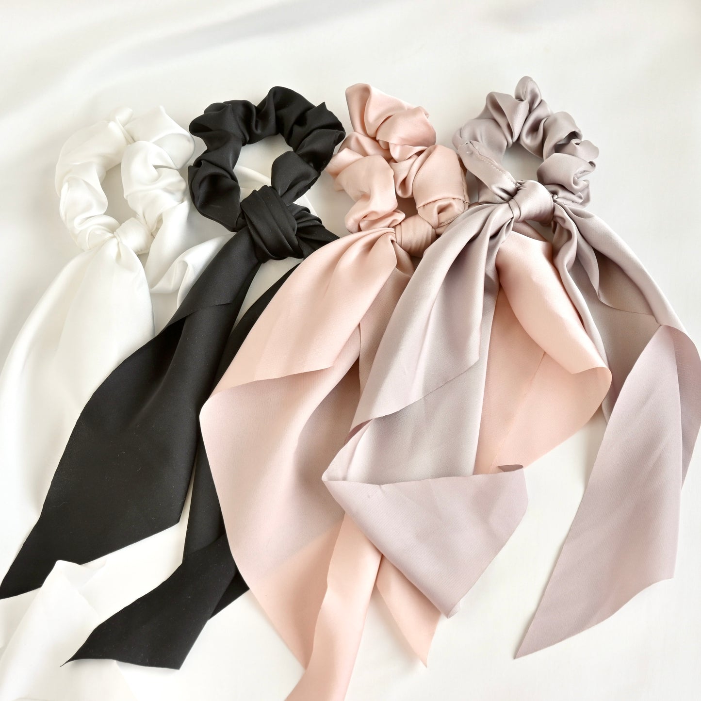 Satin Bow Hair Tie - Long Ruffled Ribbon Scrunchies