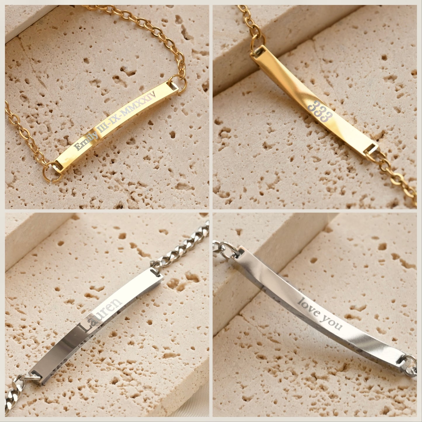 Bracelet Barrette Courbe Gravée sur Mesure - Acier Inoxydable