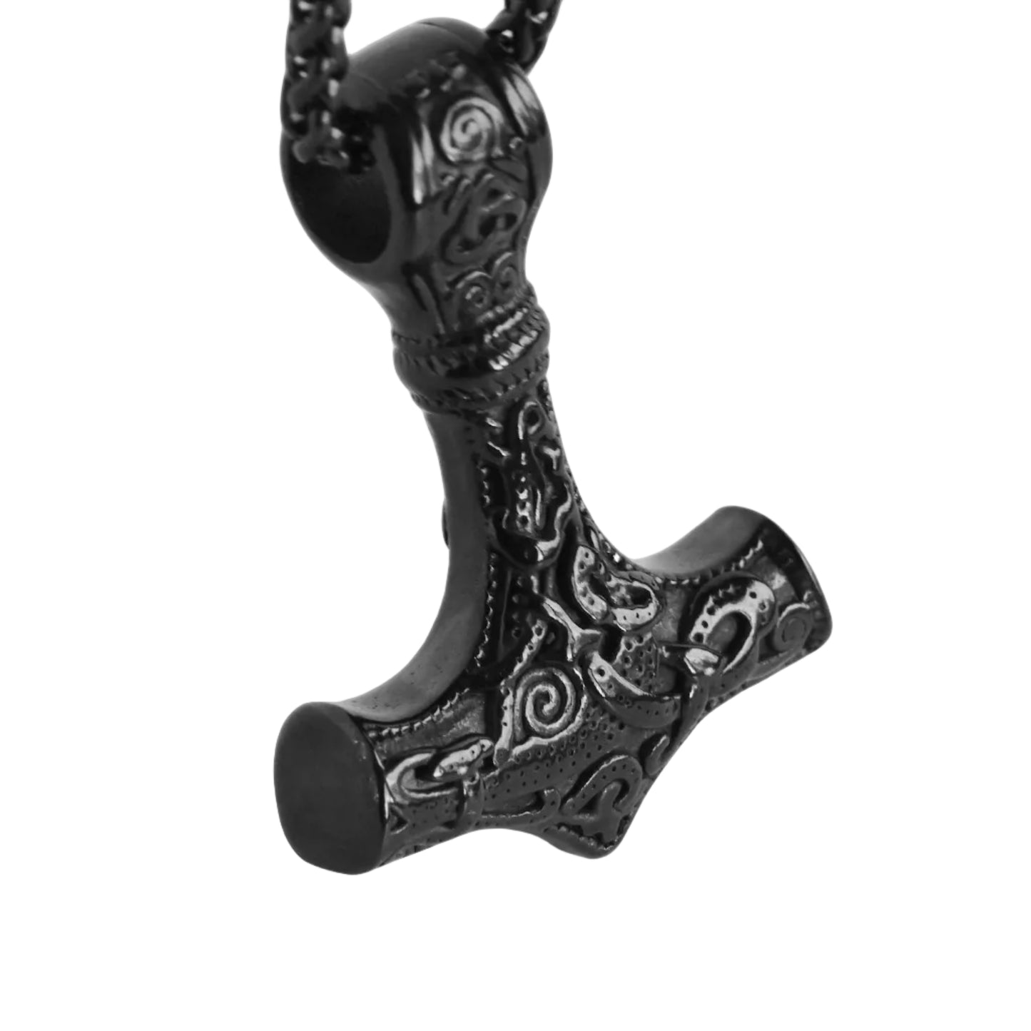 Black hammer-shaped pendant on a white background