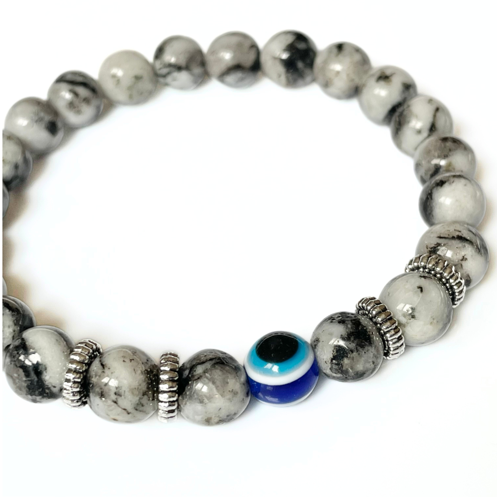 Evil Eye Lava Stone Bracelet - Men"s Lava Rock Bracelet