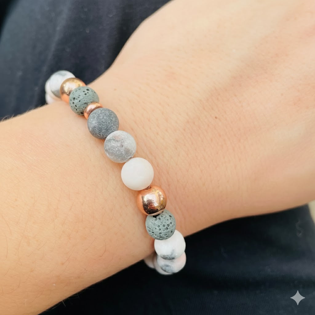 Pink Zebra Bracelet - Lava and Zebra Gemstone Bracelet