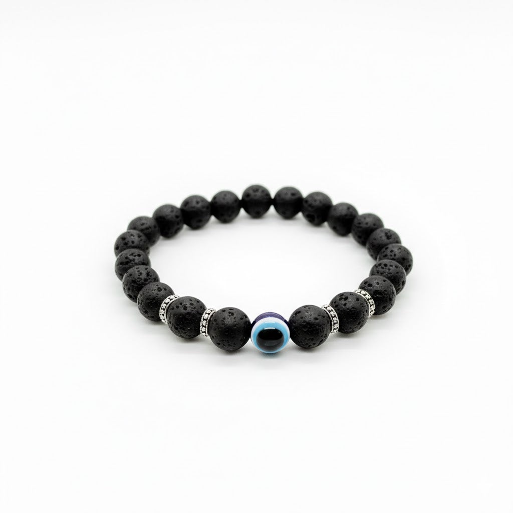 Evil Eye Lava Stone Bracelet - Men"s Lava Rock Bracelet