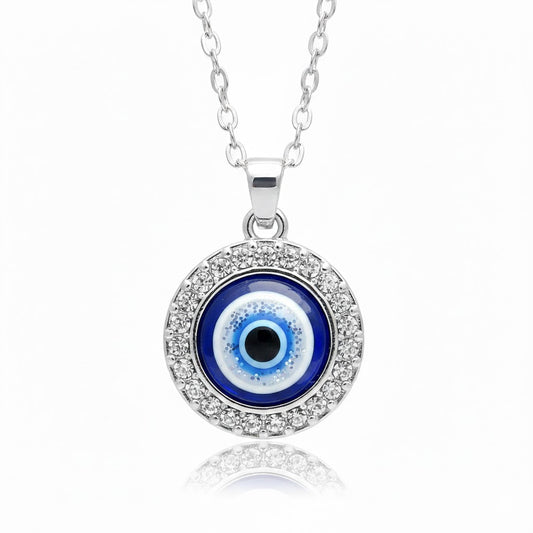Large Evil Eye Diamond Necklace -Round  Diamond Eye Necklace