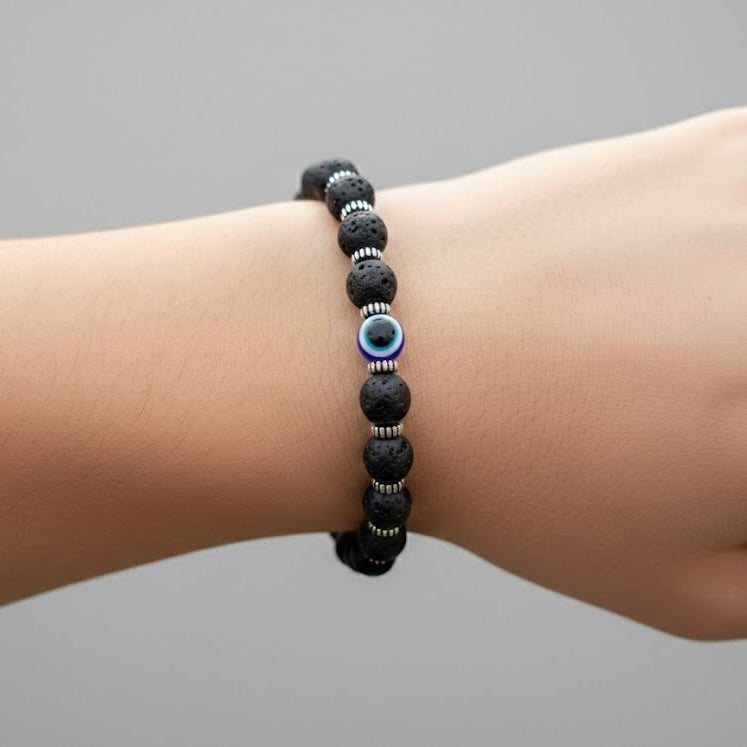 Evil Eye Lava Stone Bracelet - Men"s Lava Rock Bracelet
