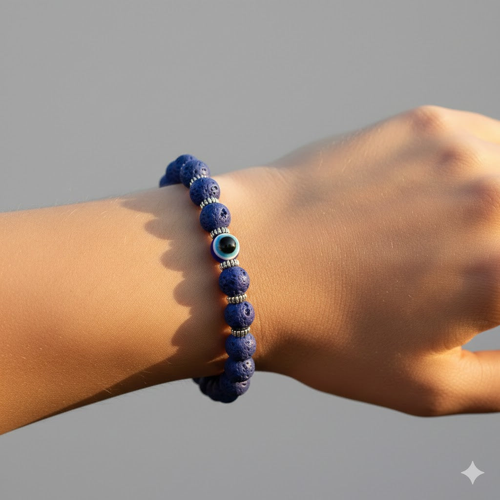 Evil Eye Lava Stone Bracelet - Men"s Lava Rock Bracelet