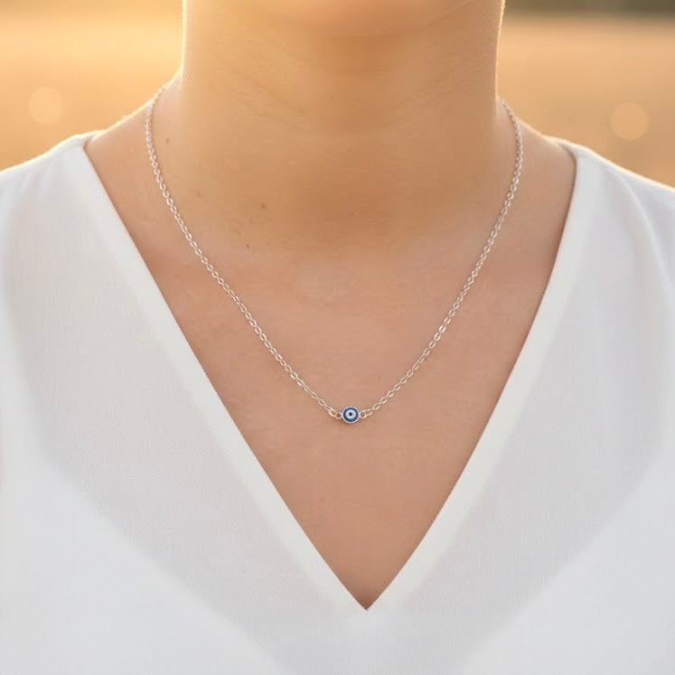 Mini Evil Eye Necklace - Silver Eye Charm Necklace