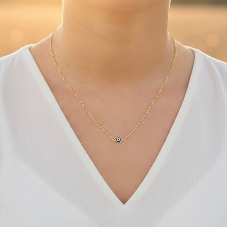 Mini Evil Eye Necklace - Silver Eye Charm Necklace