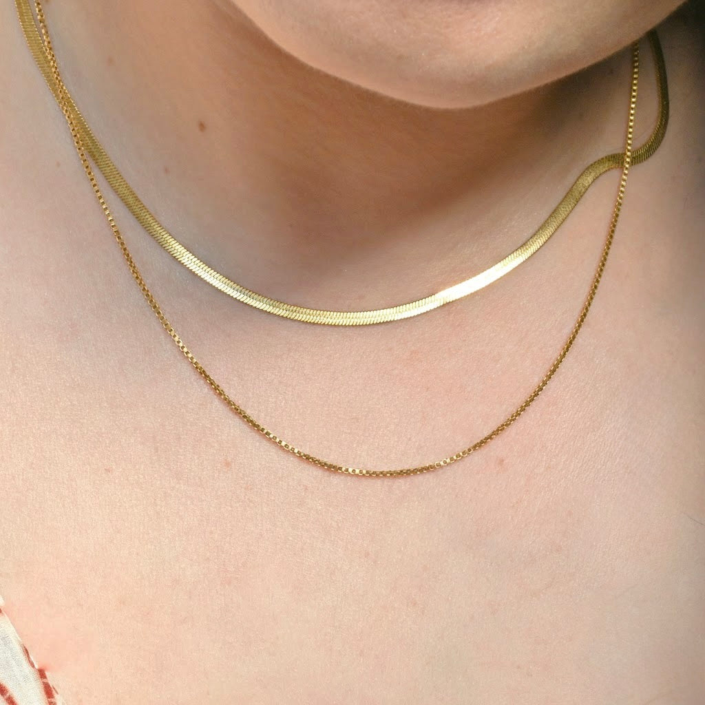 Layered Herringbone Necklace - Herringbone Box Necklace Set