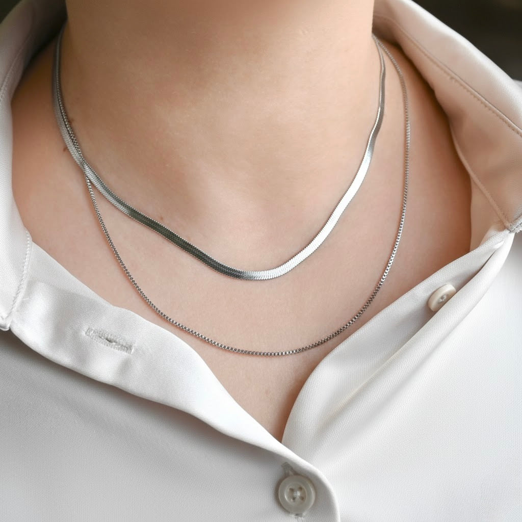 Layered Herringbone Necklace - Herringbone Box Necklace Set