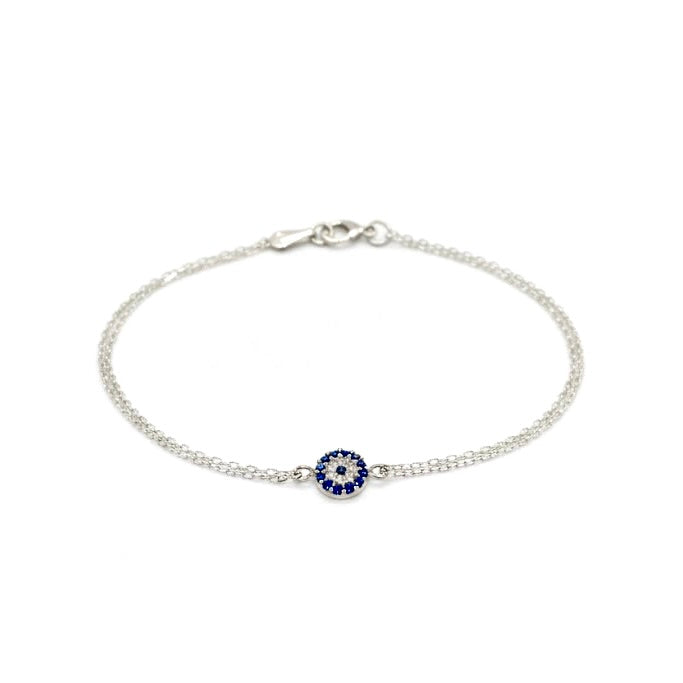 Double Chain Round Evil Eye Bracelet - 925 Sterling Silver & Cubic Zirconia