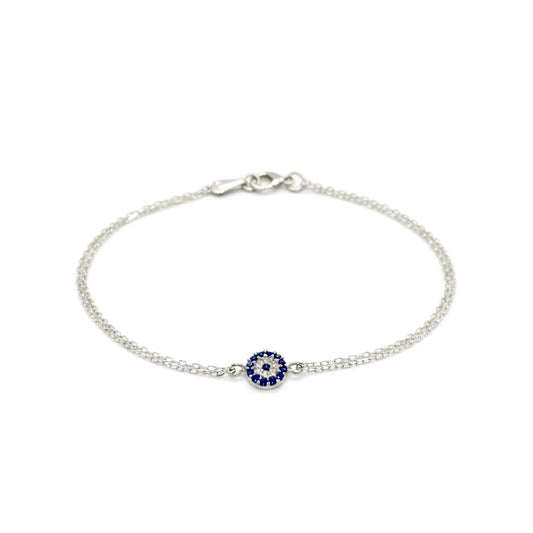 Duo Chain Evil Eye Bracelet - Sterling Silver Diamond Eye Bracelet