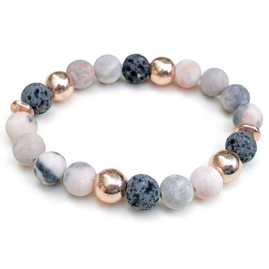 Pink Zebra Bracelet - Lava and Zebra Gemstone Bracelet