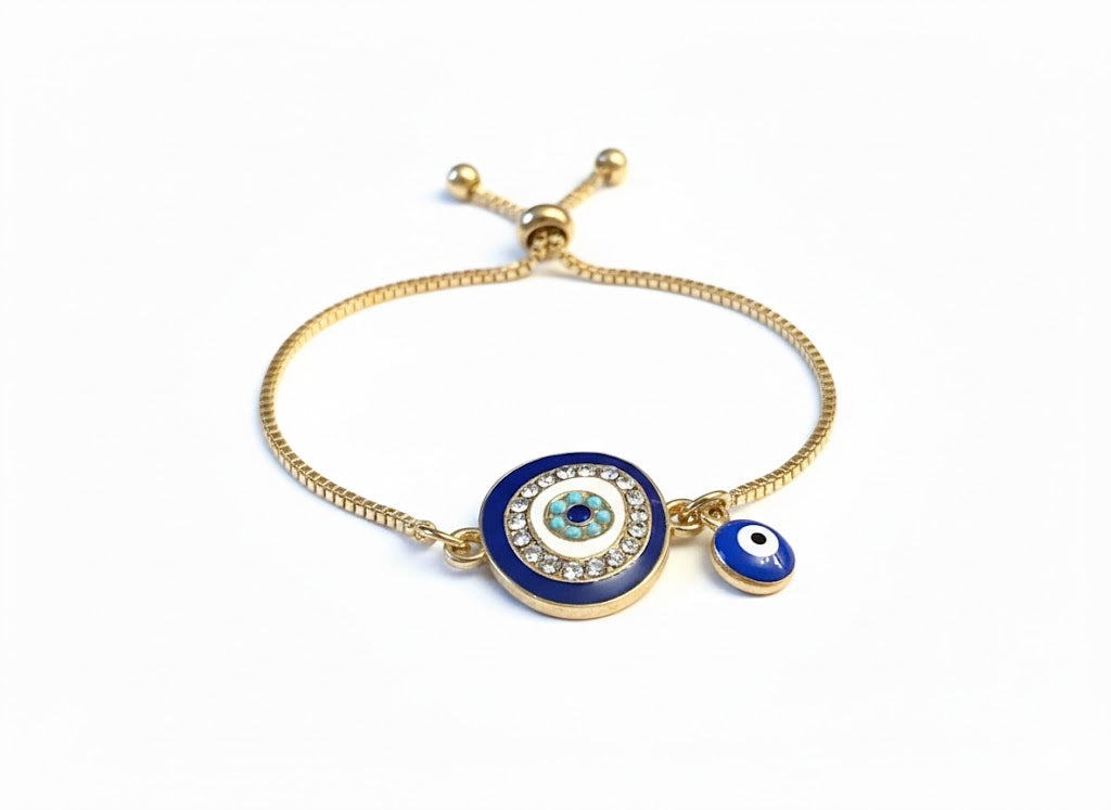 Mixed Color Evil Eye Bracelet - Gold Eye Bracelet with Box Chain