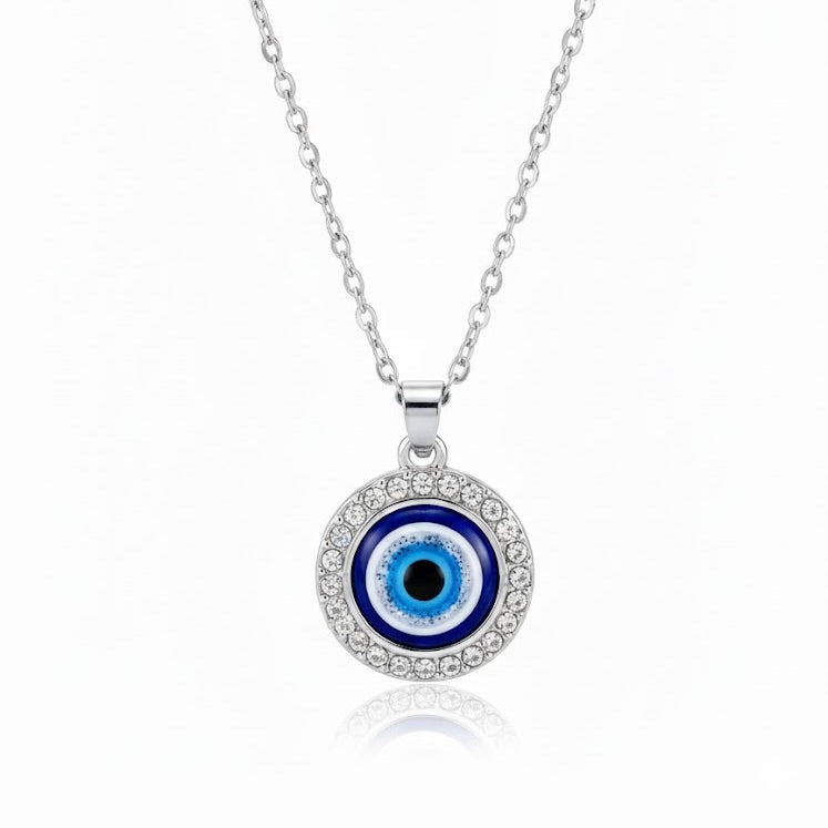 Large Evil Eye Diamond Necklace -Round  Diamond Eye Necklace