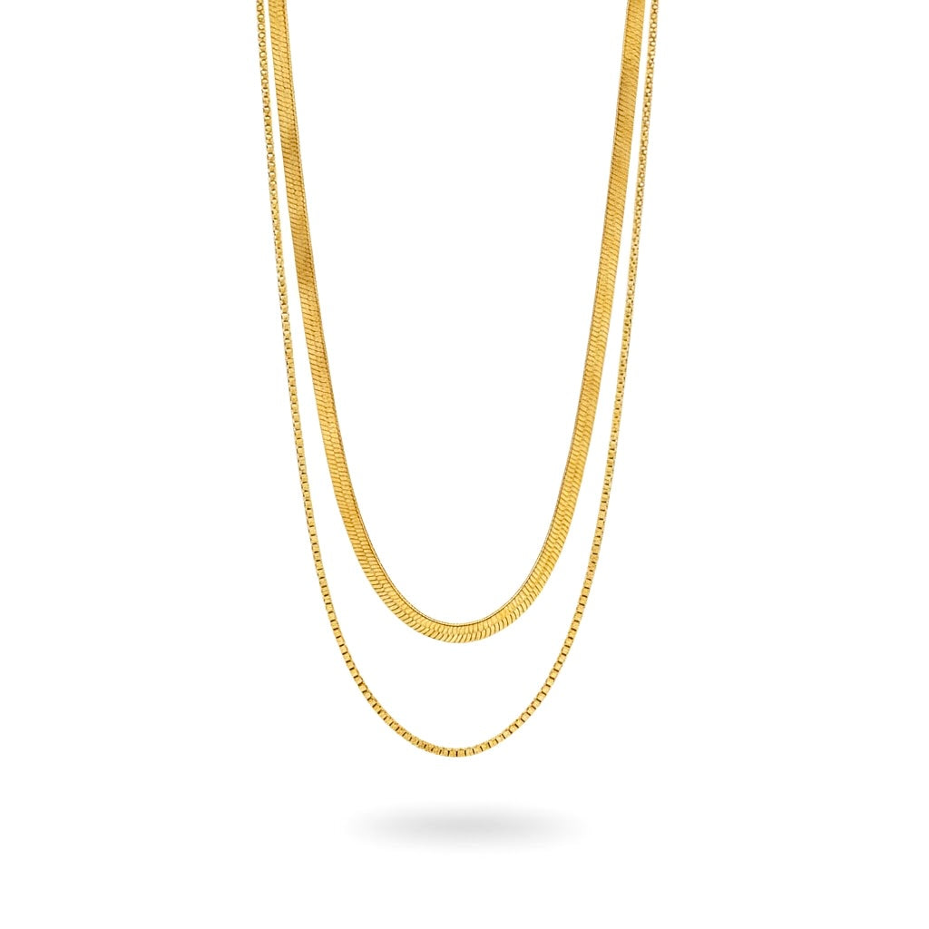 Layered Herringbone Necklace - Herringbone Box Necklace Set