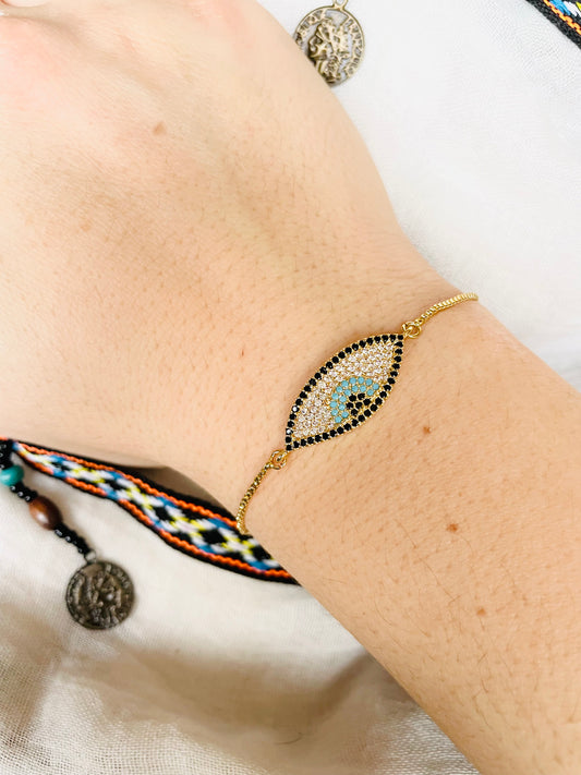 Oval Evil Eye Slider Bracelet