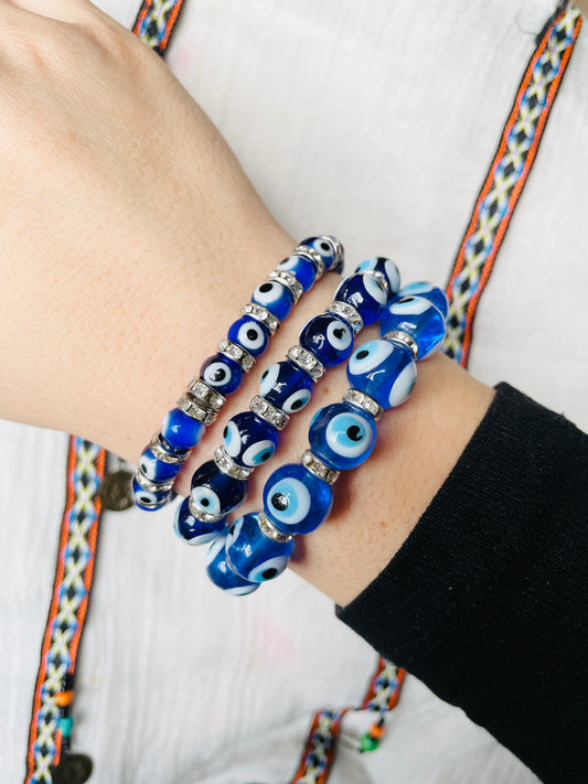 Glass Evil Eye Stretch Bracelet