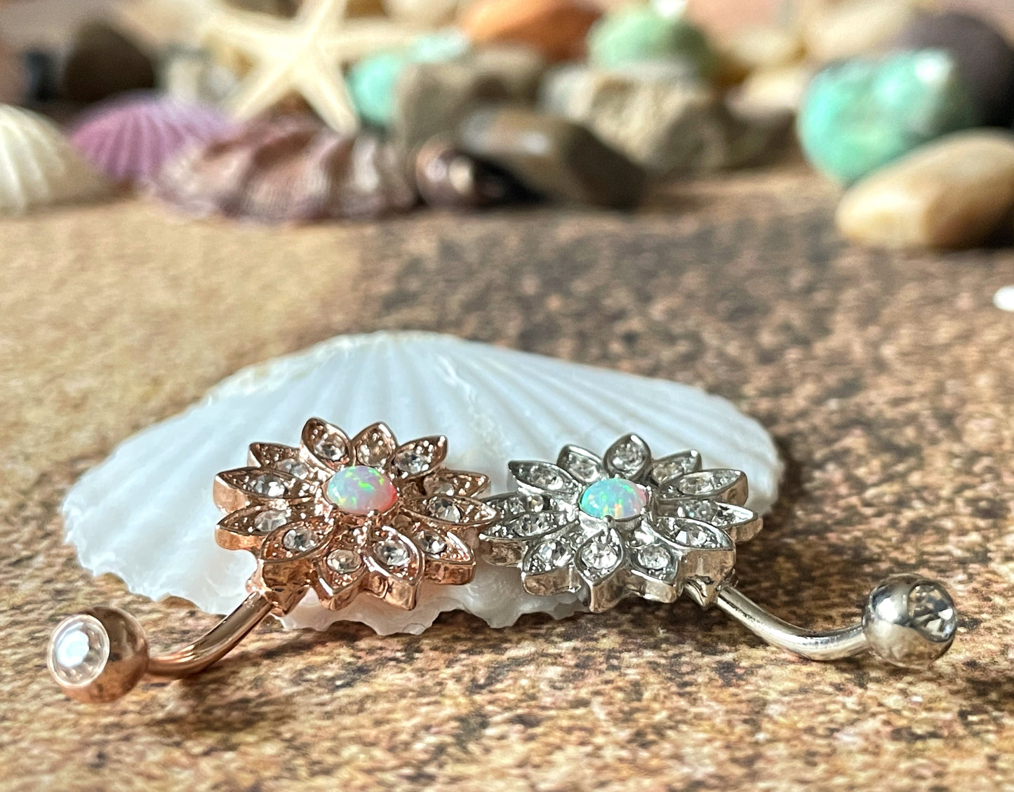 Floral Opal Belly Ring