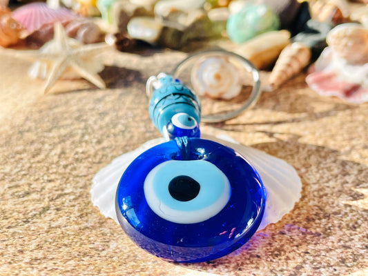 Evil Eye Keychain with Blue Beads
